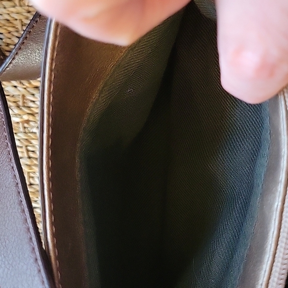 Liz CLAIBORNE brown cloth wool leather shoulder bag purse.  Excellent condition! - Picture 8 of 14